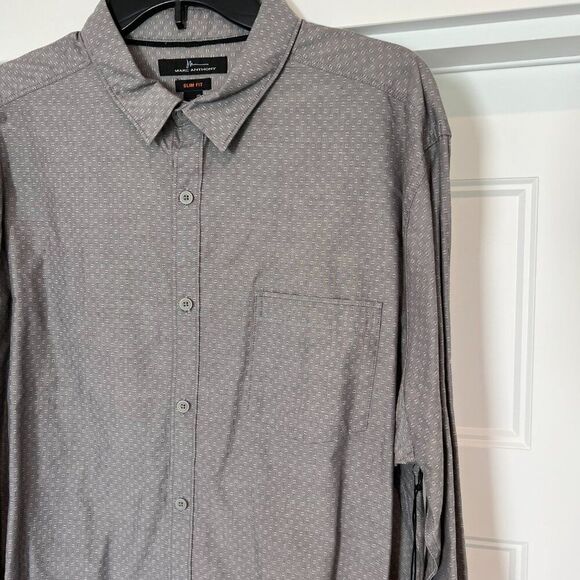 NWT Marc Anthony Gray 100% Cotton Textured Fabric Slim-Fit Button-Down Shirt, XL - Picture 2 of 6